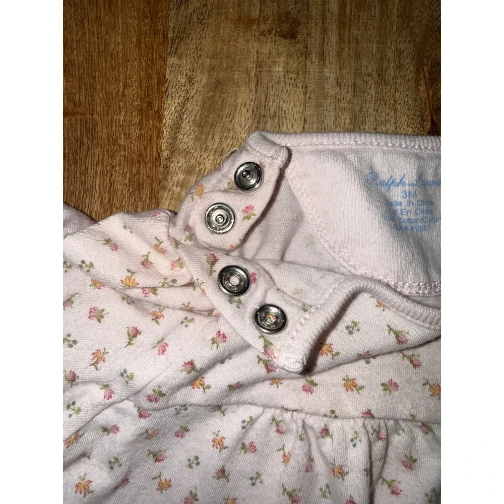 Ralph Lauren Baby Girl Pink Floral Snap Shoulder Peplum Top 3M